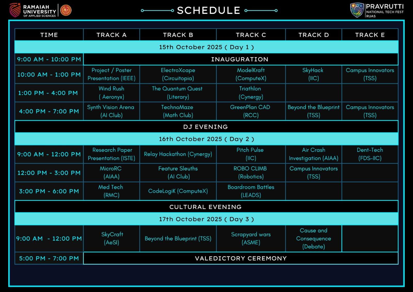 Pravrutti Event Schedule